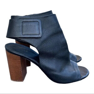 Vince black leather heel open toe boot size 9